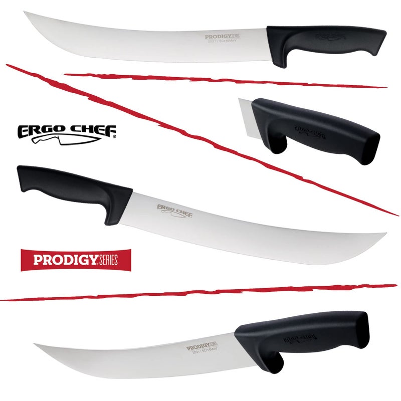 Ergo Chef Prodigy Series 12-Inch Cimeter Breaking Knife - High Carbon Stainless Steel Butcher Knife with Curved Blade, Ergonomic Non-Slip Handle, Black - Image 4